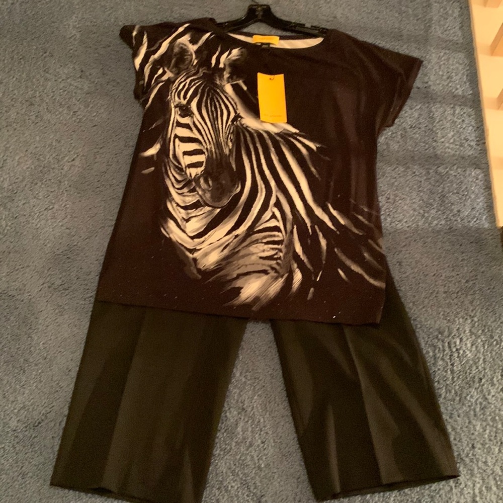 St John Black Wide Crop Pants and Zebra Shirt